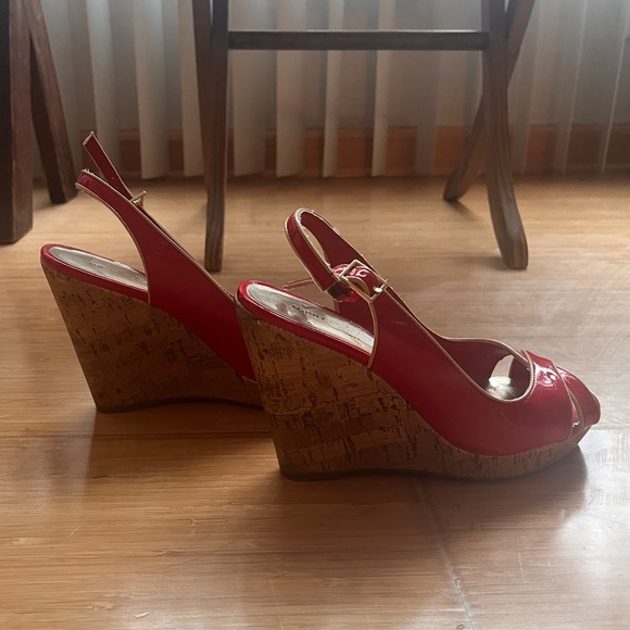 Red Faux Patent Leather Peep Toe Wedge Heels from Tommy Hilfiger - Picture 5 of 5